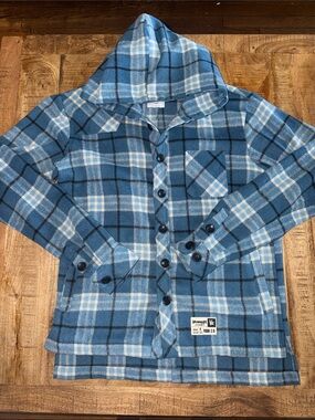 YoungLA Blue Plaid Hooded Button-Down Shirt